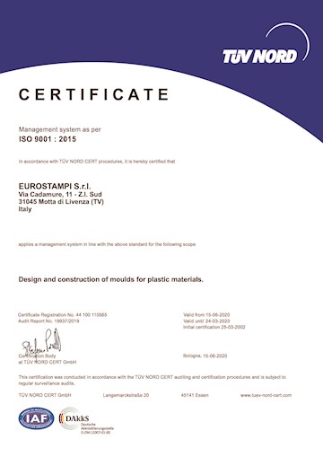 Das Qualitätsmanagementsystem von Eurostampi ist nach UNI EN ISO 9001 zertifiziert