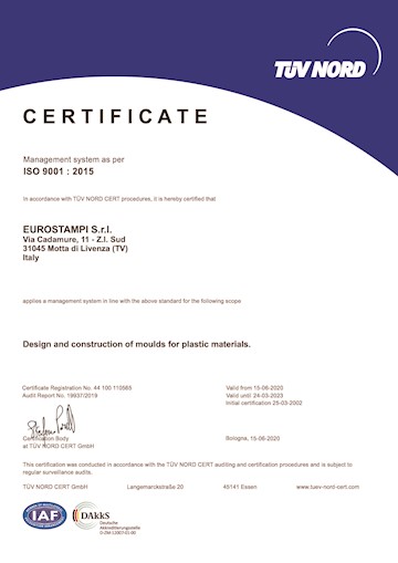 Eurostampi è certificata per il sistema di qualità UNI EN ISO 9001